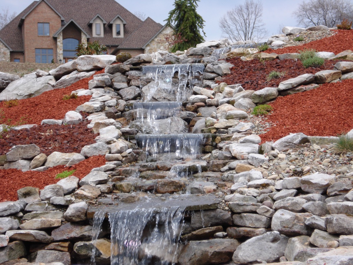 Landscape water feature and waterfall