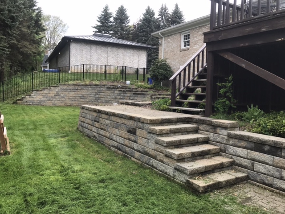 Backyard retaining wall creating a private paradise