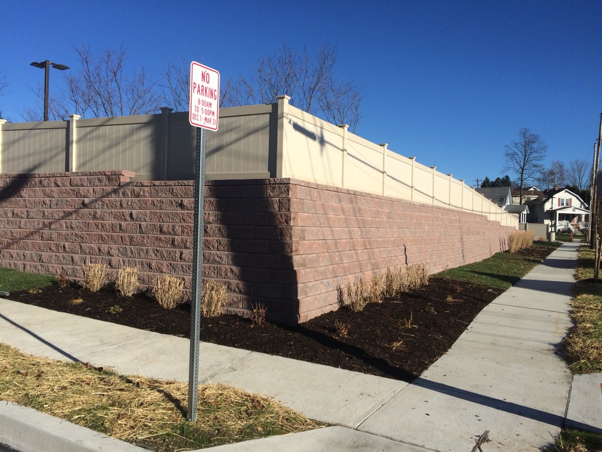 Commercial retaining wall installation